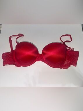PINK Victoria's Secret Red Satin Lace Push-Up Bra